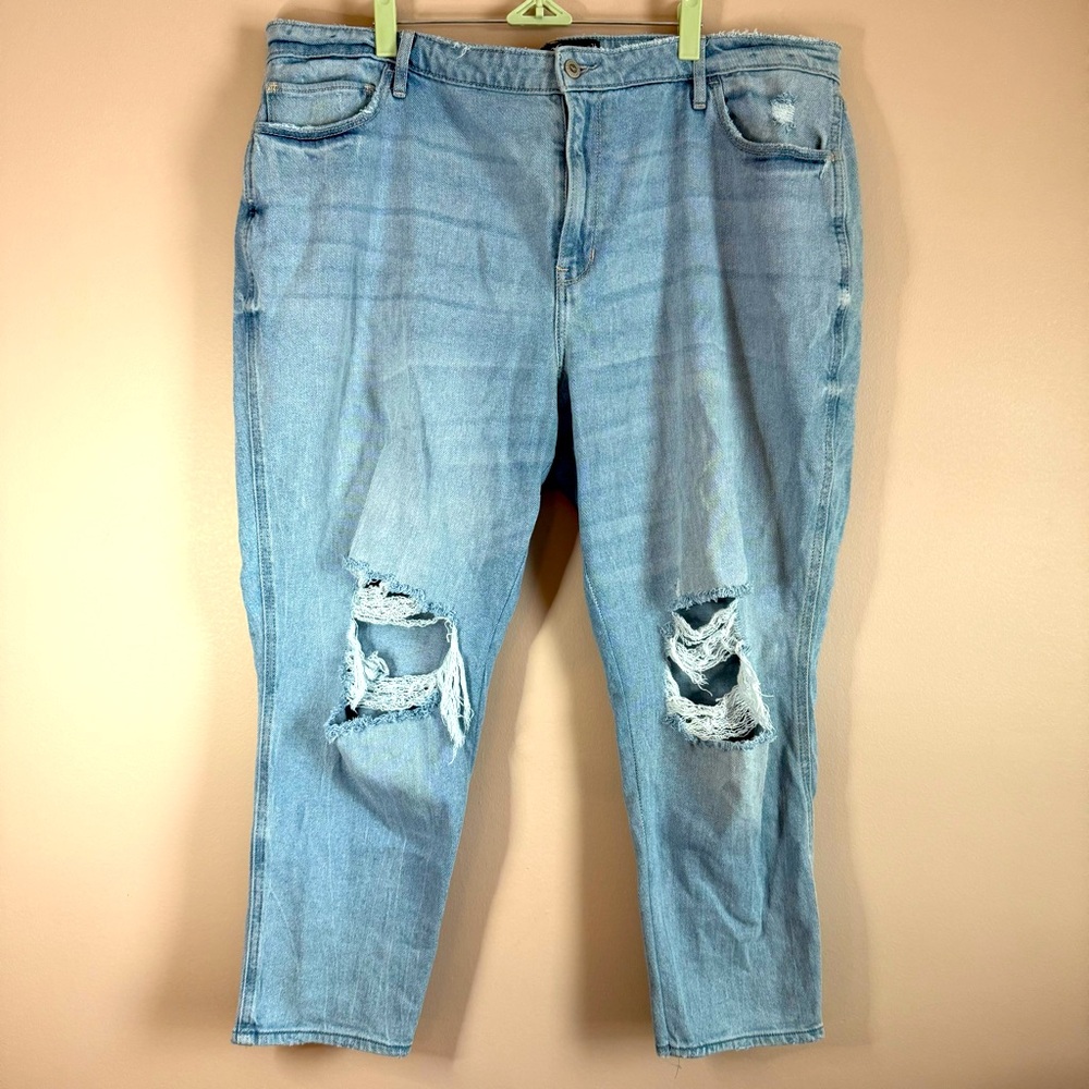 HOLLISTER Womens Plus Vintage High Rise Cropped Girlfriend Blue Denim SZ/ 34/25